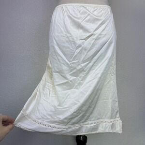 Vintage 80's Cream Lace Trim Slip Skirt Slit Womens Size Med Made in USA